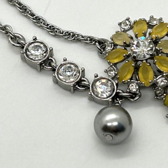Ann Taylor Vintage Silver Necklace With Yellow Floral Accents & Crystal Details - Picture 5 of 16